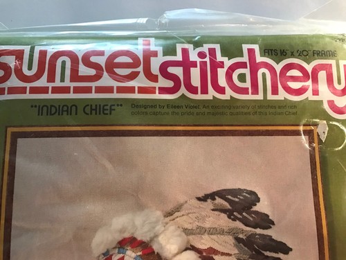 Vintage SUNSET STITCHERY Indian Chief Crewel Embroidery Kit NIP 1977 L1