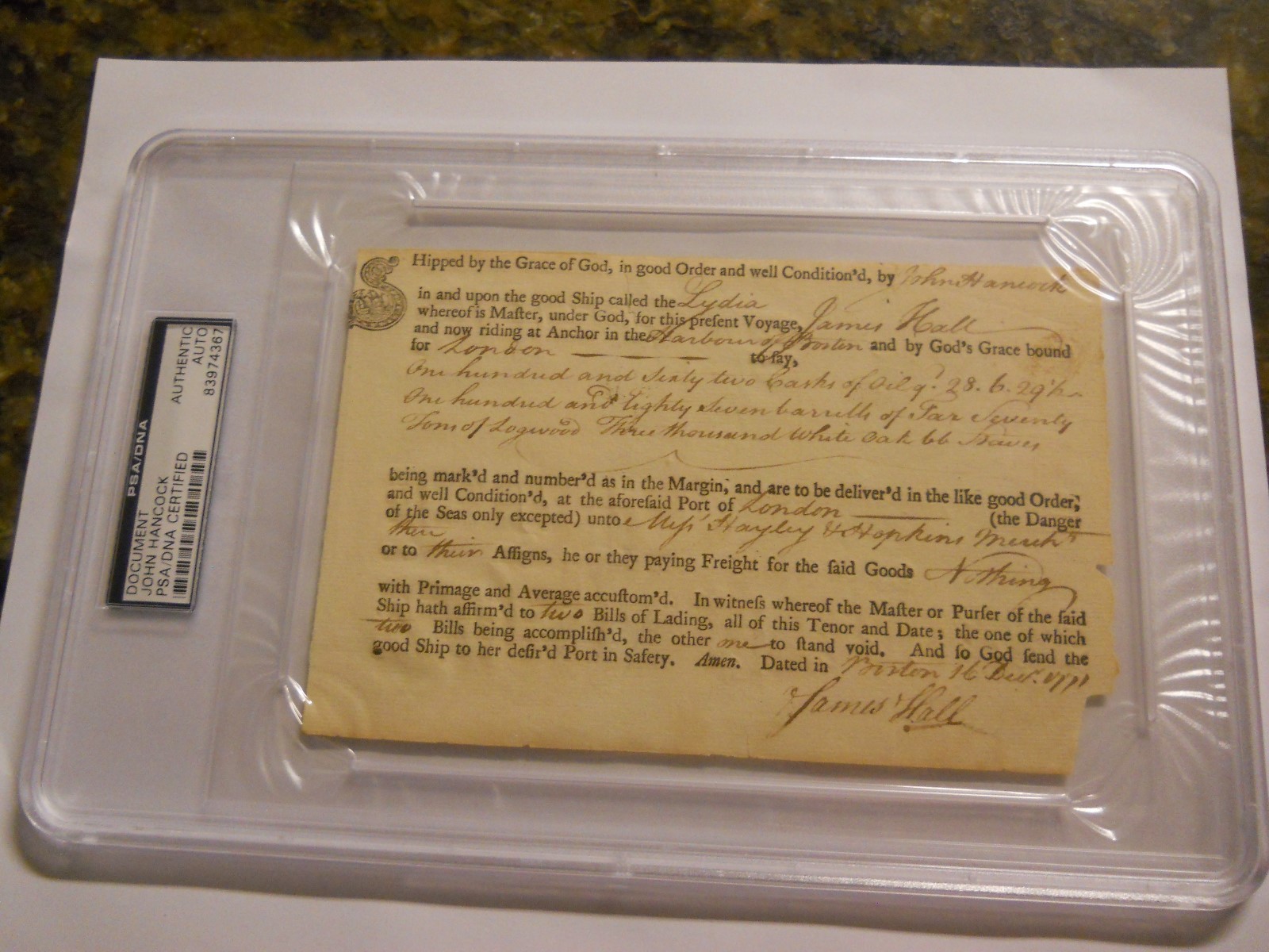 JOHN HANCOCK SIGNED DOCUMENT PSA/DNA LOA AUTOGRAPH DECLARATION OF INDEPENDENCE