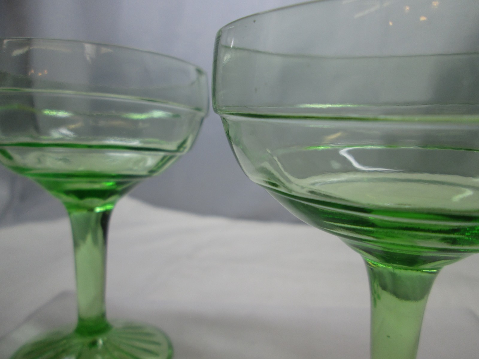 Vintage Vaseline Green Glass Sherbet Desert Martini Goblet Set of 4