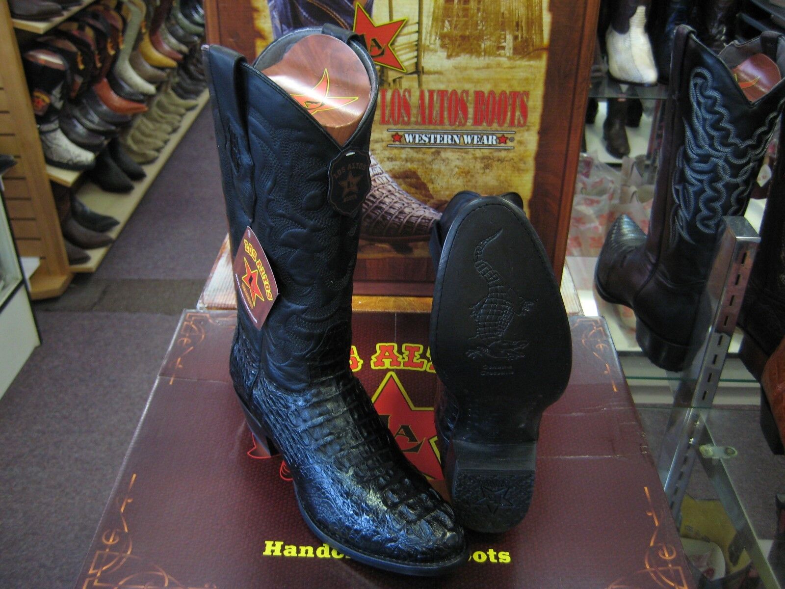 Pre-owned Los Altos Boots Los Altos Black Genuine Crocodile Round Toe Western Cowboy Boot 3rt977