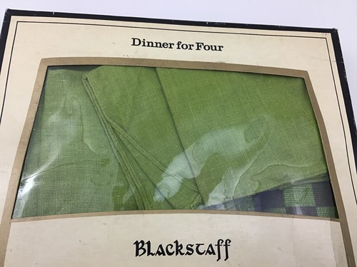 Vintage Blackstaff 1960s Irish Linen Set 4 Napkins Placemats Flower Green Check