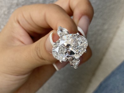 Huge 12 Ct Oval Cut Lab Created Diamond Promise Ring 14k White Gold Three Stone