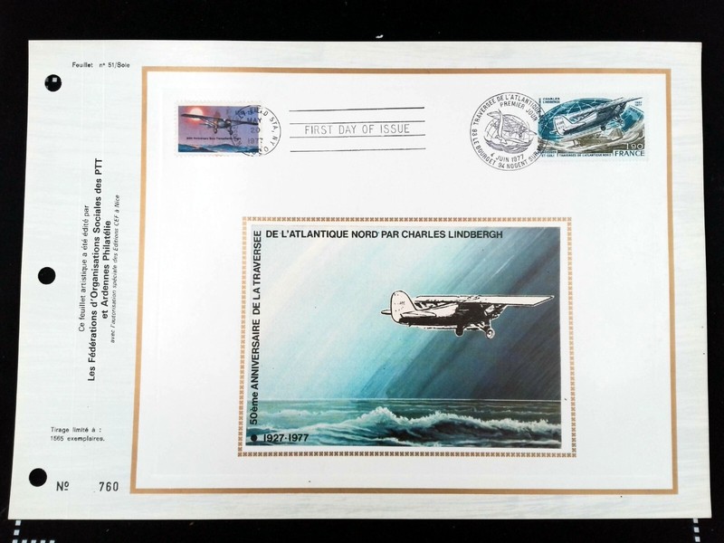 Charles Lindbergh Usa  France Feuillet PhilatÃLique 1977 Cef 51 S
