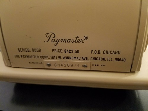 Vintage Collectible Paymaster Ribbon Writer! Series 8000 Business Check! USA!