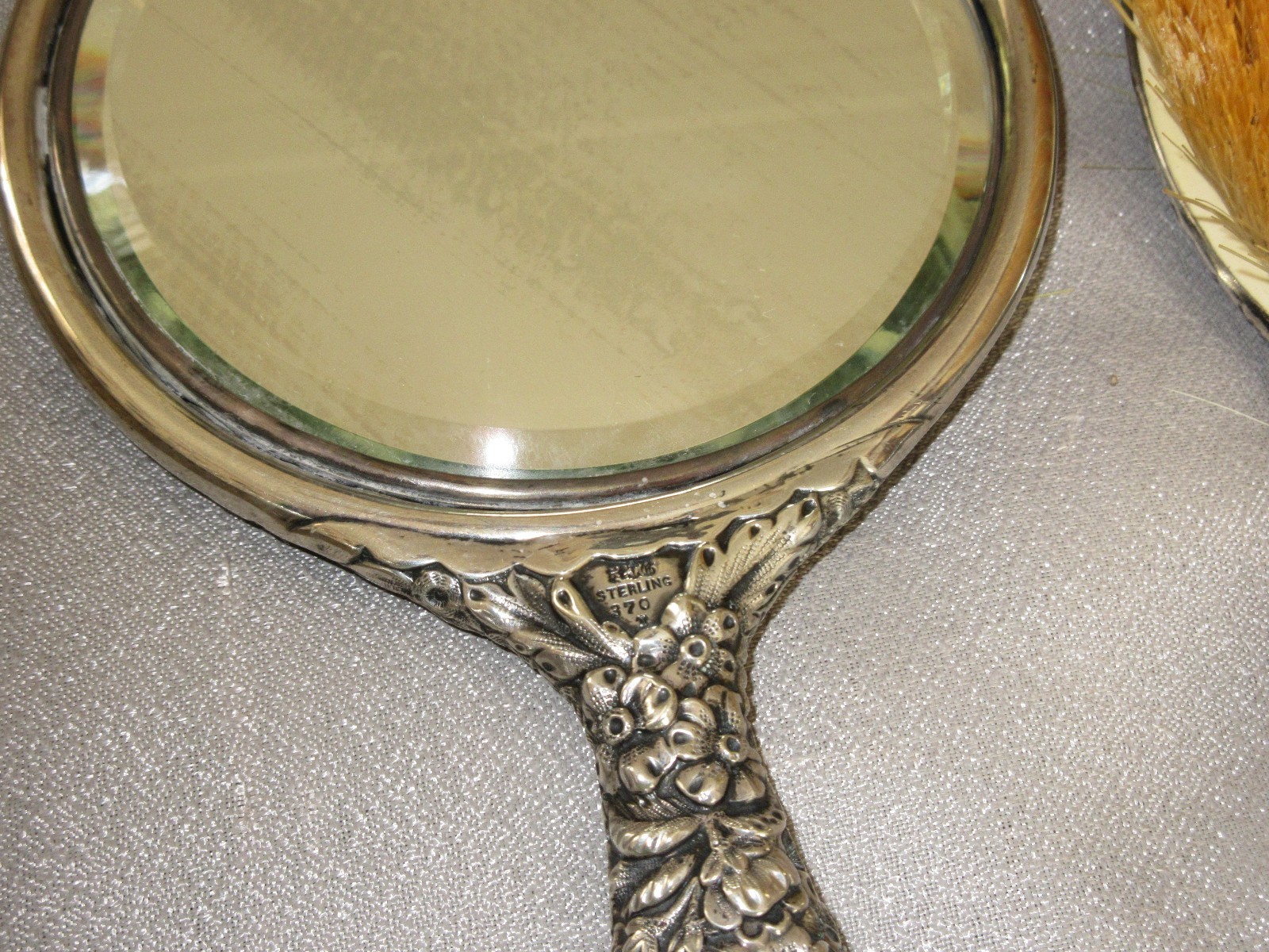 ANTIQUE VICTORIAN STERLING  DRESSER SET MIRROR AND BRUSHES REPOUSSE GORGEOUS!!