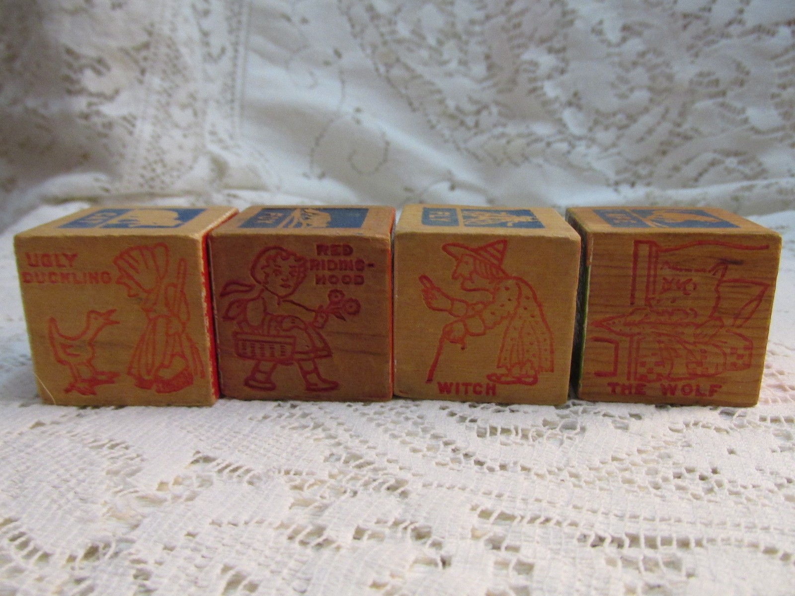 Lot of  4 Vintage Children's Wood Blocks - Fairy Tale