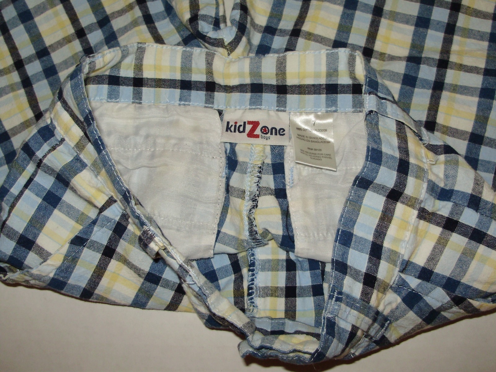 Kid Zone Boys Shorts Size 7 Blue Yellow Plaid Cotton A37