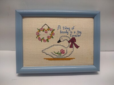 A Thing Of Beauty Is A Joy Forever Cross Stitch Swan Complete Framed