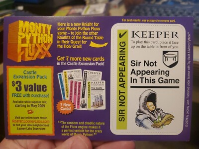 Monty Python Fluxx ''Sir Not Appearing in this Game'' Promo Card Looney Labs