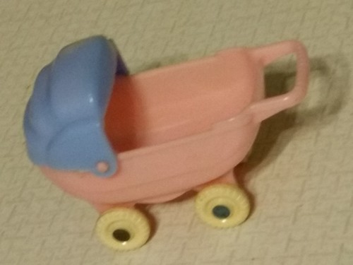 Vintage Acme Doll House Miniature Baby Buggy Hard Plastic Blue Pink