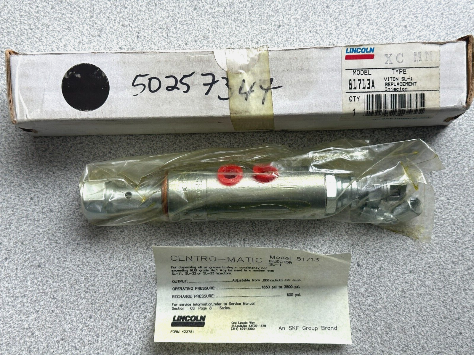 NEW LINCOLN 81713A LUBRICATION INJECTOR, VITON SL-1 SERIES