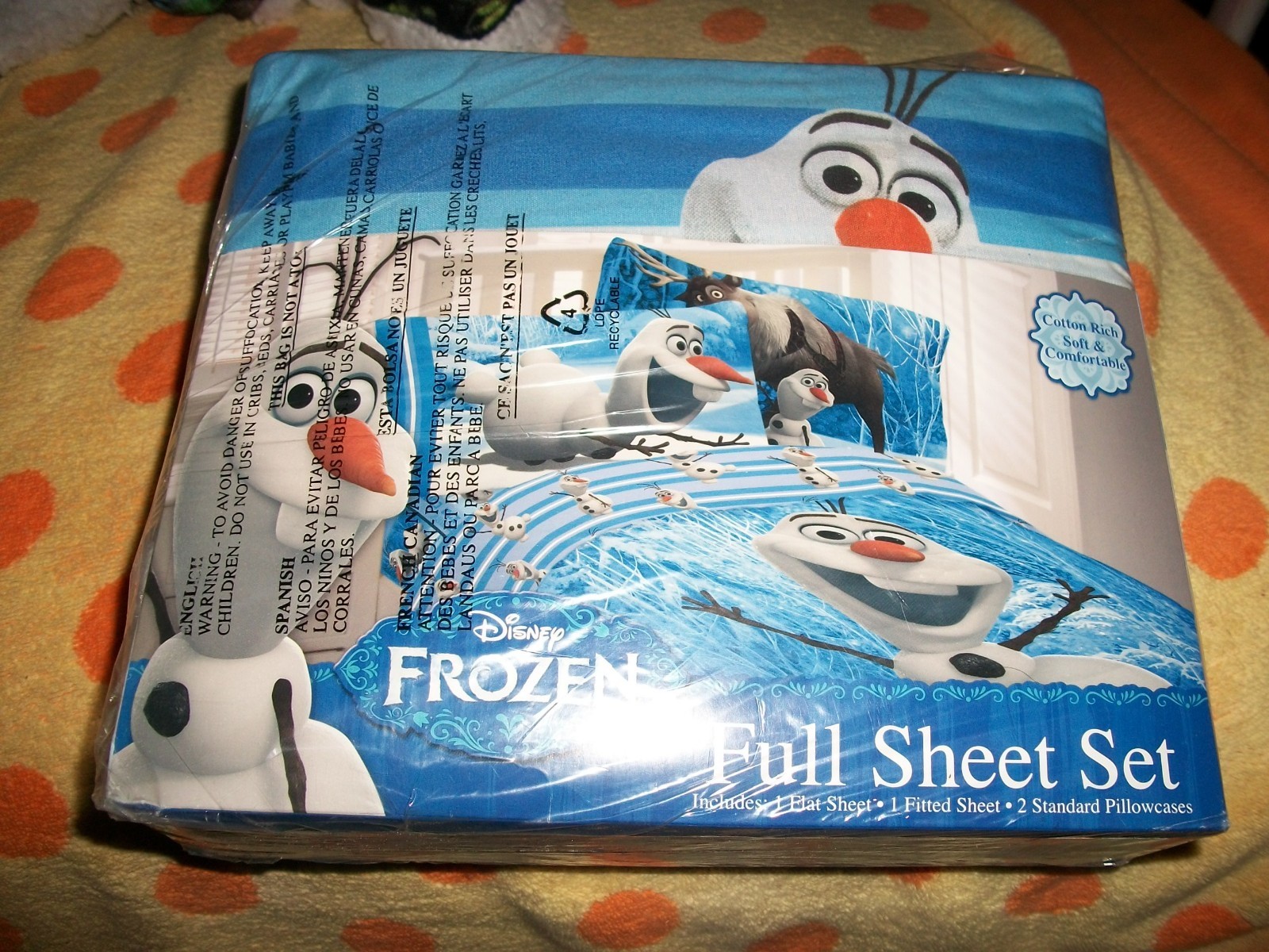DISNEY FROZEN FULL SIZE FITTED SHEETS OLAF SET 1 FITTED 1 FLAT 2 PILLOW CASES
