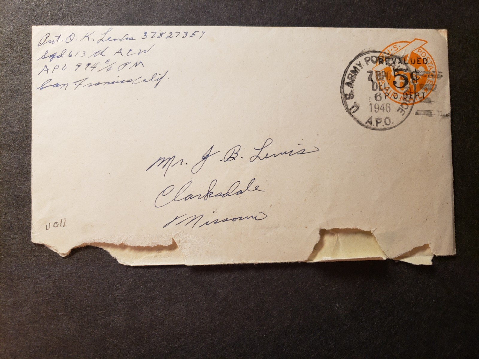 APO 994 IRUMIGAWA, JAPAN 1946 Army Cover 7 BPO Soldier's