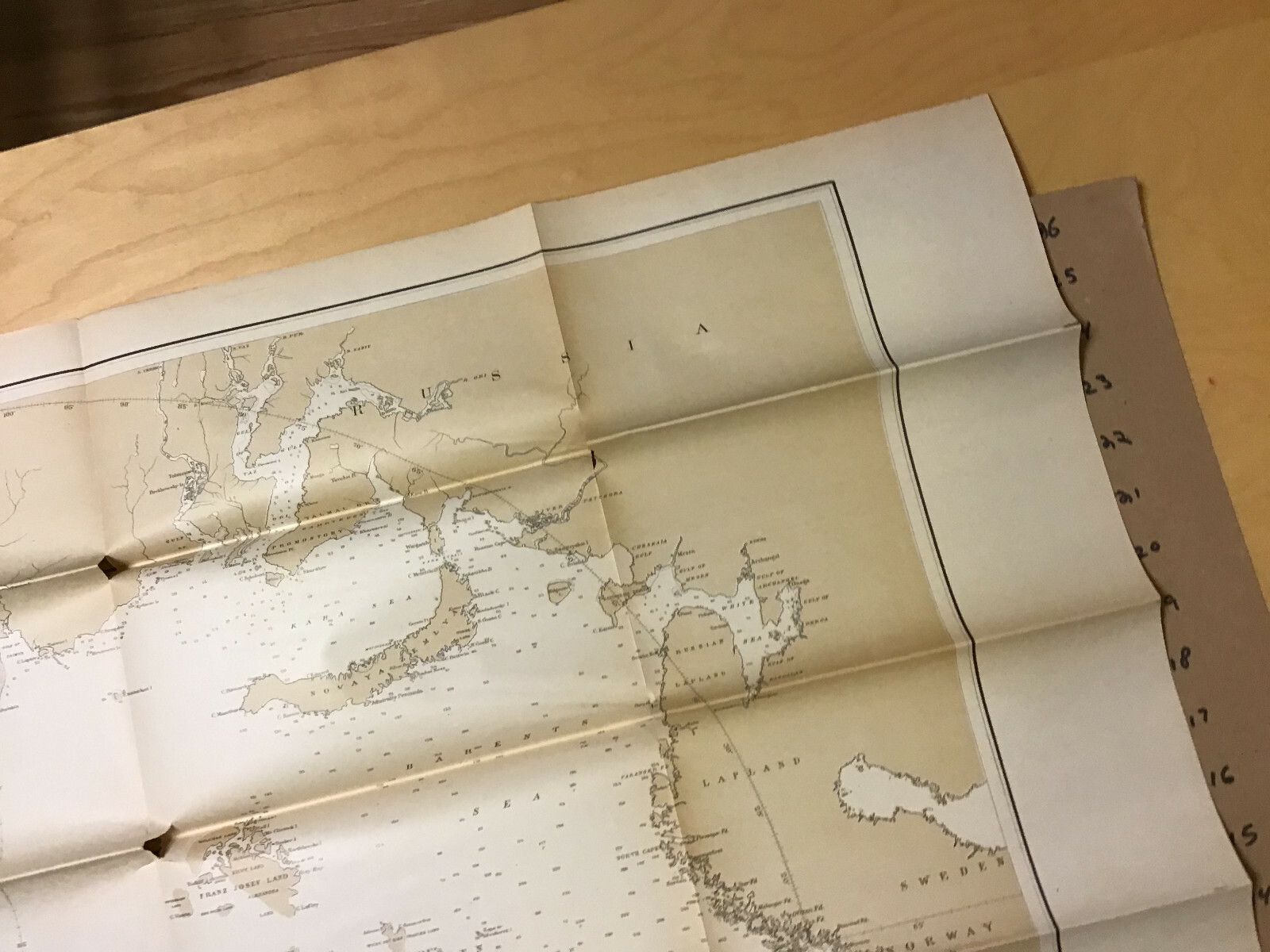 original 1885 CHART OF THE ARTIC OEAN navy chart aprox 28 x 40 inches