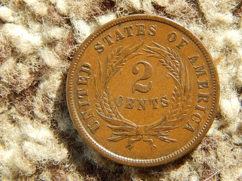 1864 US 2 Cent Coin  Large Motto very nice