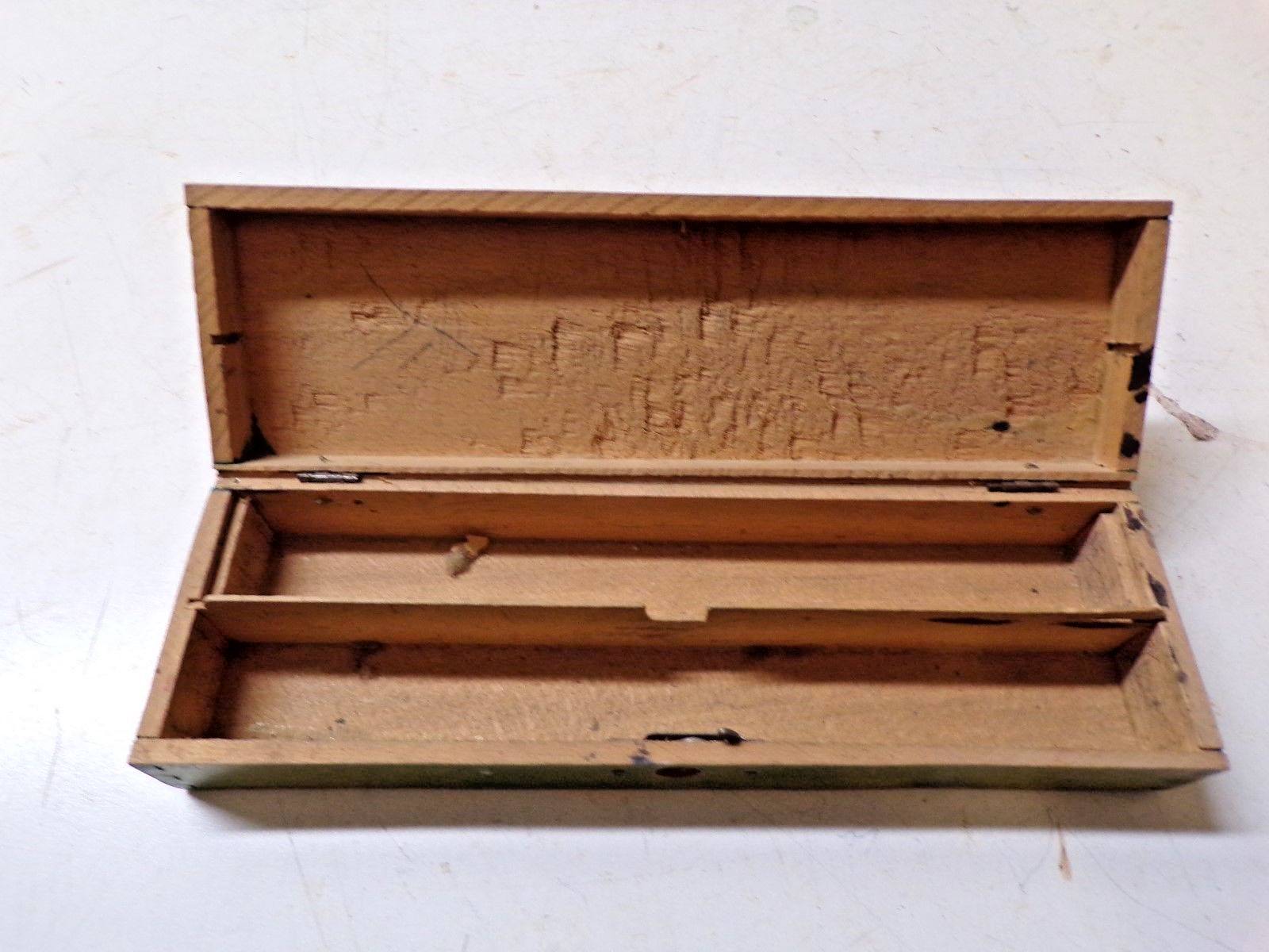 Vintage Wood  Pencil Box Victorian Ladies Playing Tennis Stecher Rochester NY