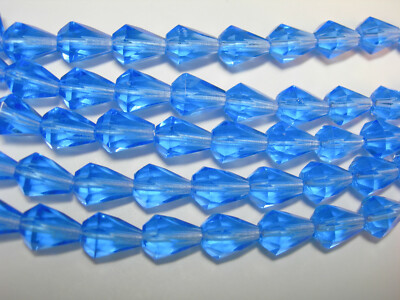 25 Sapphire Blue Czech Glass Faceted Teardrop Beads 9x7mm