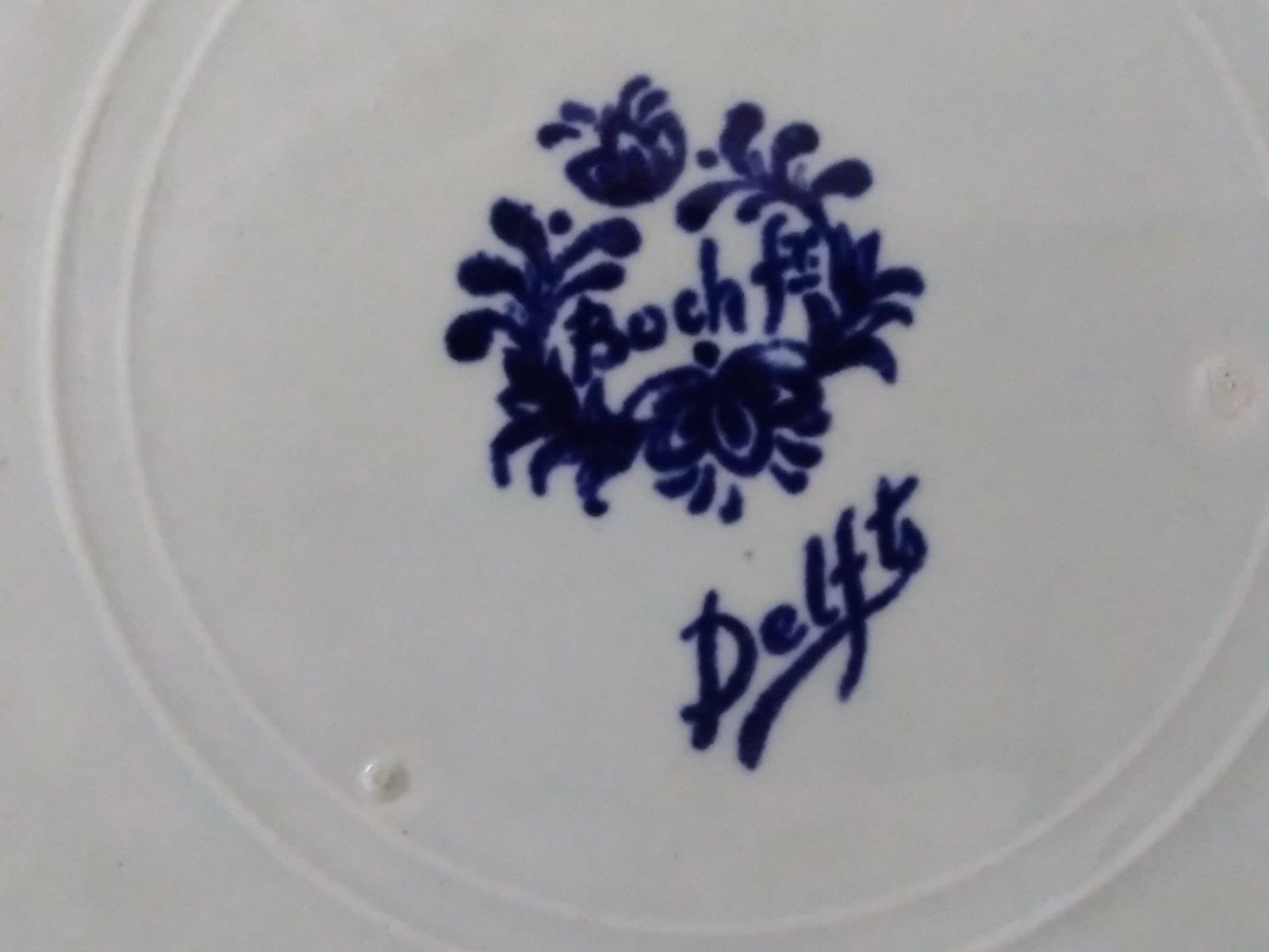 Delft Boch Belgium Blue & White Plate Boat on River Amongst Trees  11