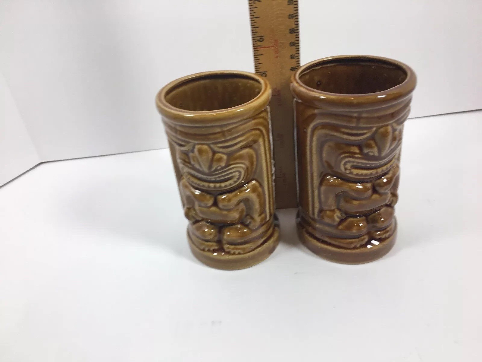 Tiki Hawaiian Glasses Mugs 2 Cups Orchids Of Hawaii Japan R-91 Vintage