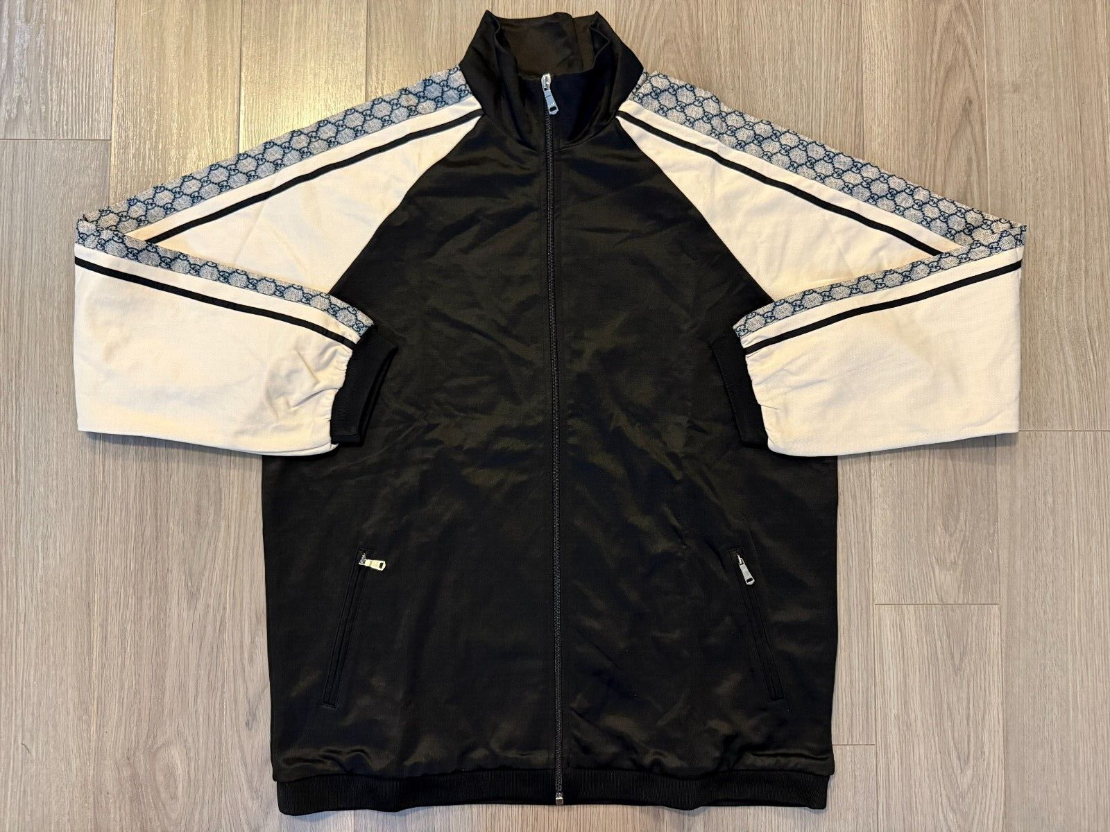 GUCCI アイボリー レース ジャンパー Gucci Oversize Technical Jersey Jacket black ivory sz M | eBay