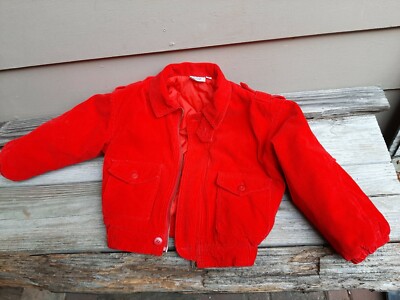 Vtg 80's Boys Red Corduroy Jacket By Mine Alone 4T Zips & buttons quilted lining