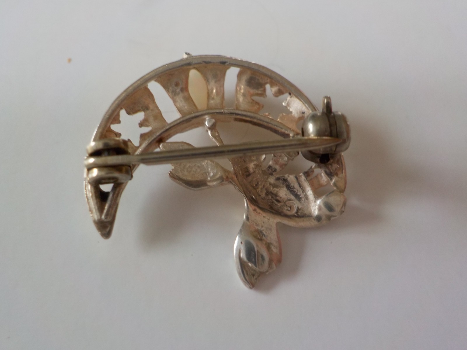 Sterling Silver and opal women's pin Bee or Hornet flies to a crescent moon