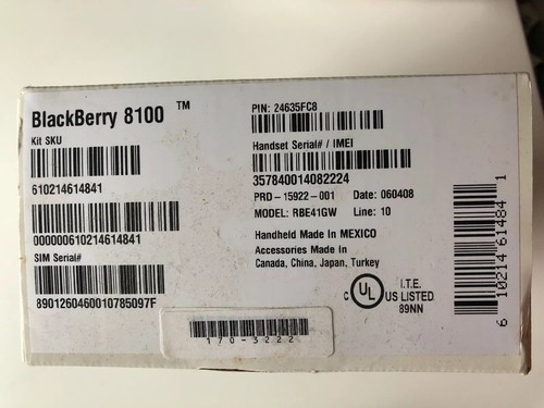 BLACKBERRY 8100 PEARL EMPTY BOX PACKAGING ACCESSORIES INSERTS SOFTWARE MANUALS