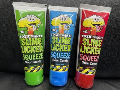 3 SLIME LICKERS SQUEEZE TUBE- 3 DIFFERENT FLAVORS .