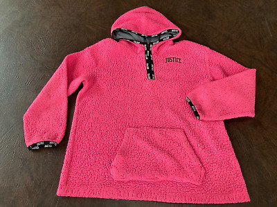 GIrl's Size 18-20 JUSTICE Sherpa Fleece Hooded Jacket Pink 1/4 Zip