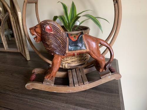 Vintage Wood Carved Lion Rocking Horse