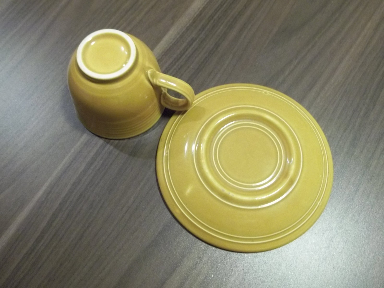VINTAGE ANTIQUE GOLD FIESTA TEA CUP AND SAUCER -FIESTAWARE - IRONSTONE- T16