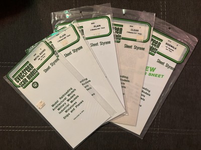 (5) Evergreen Scale Models Styrene Textured Sheets Plastic Metal Siding Sidewalk