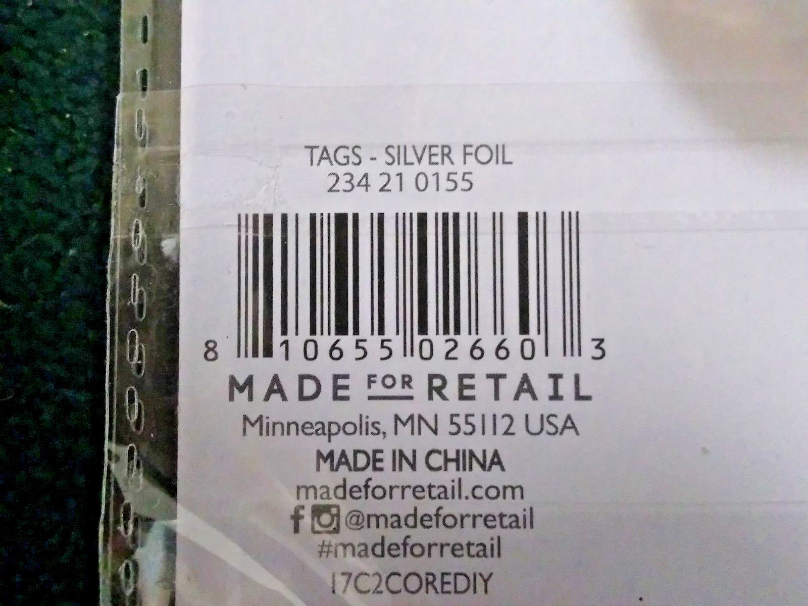 Silver Foil Tags by Made For Retail 6 Sheets, 8 tags/Sheet New (48 tags)(CR038)