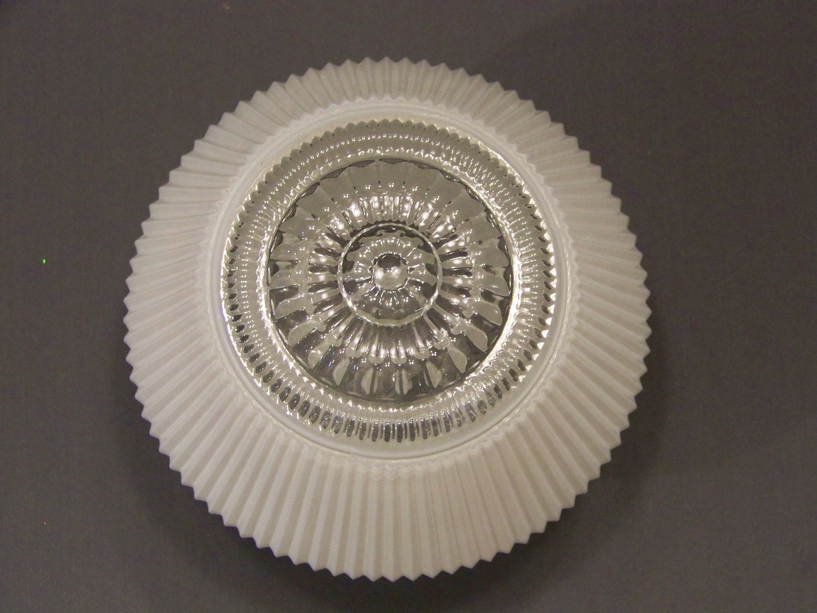 Vintage white glass kitchen shade ceiling fixture with rings 4