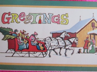 Vintage Christmas Card UNUSED MCM Pop-Up Family Celebrates Xmas w/ Grandma Gifts