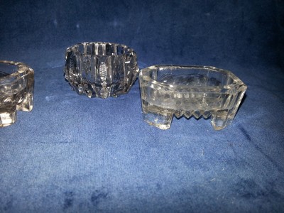 Set of three open salt dishes 2 with feet one is crystal  #  1983
