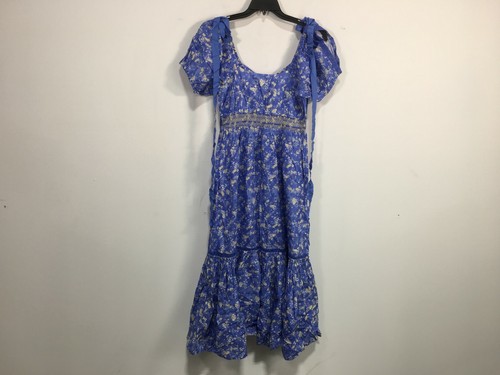 Pre-owned Loveshackfancy Women's  Angie Short Sleeve Floral Maxi Dress, Size 2 - Blue Jay