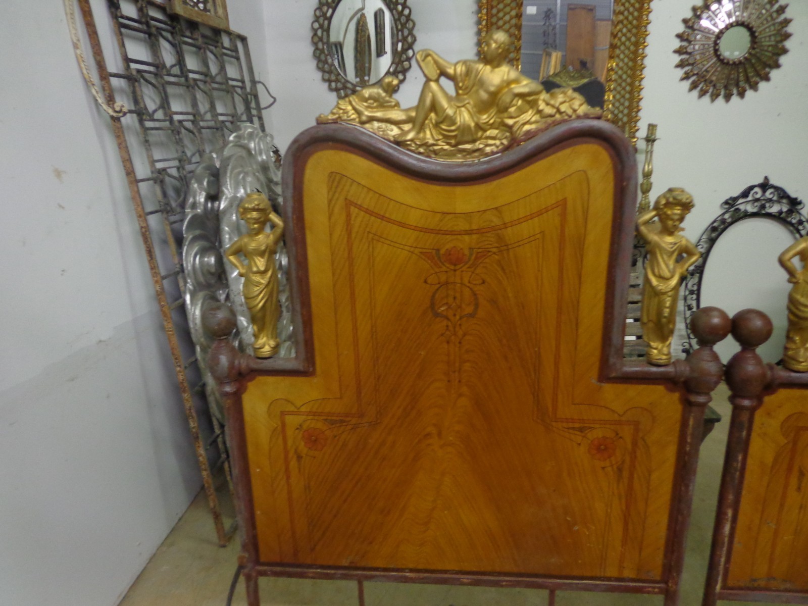 RARE PAIR OF ITALIAN ART NOUVEAU PAINT DECORATED TWIN MATRIMONIAL BEDS CA 1885