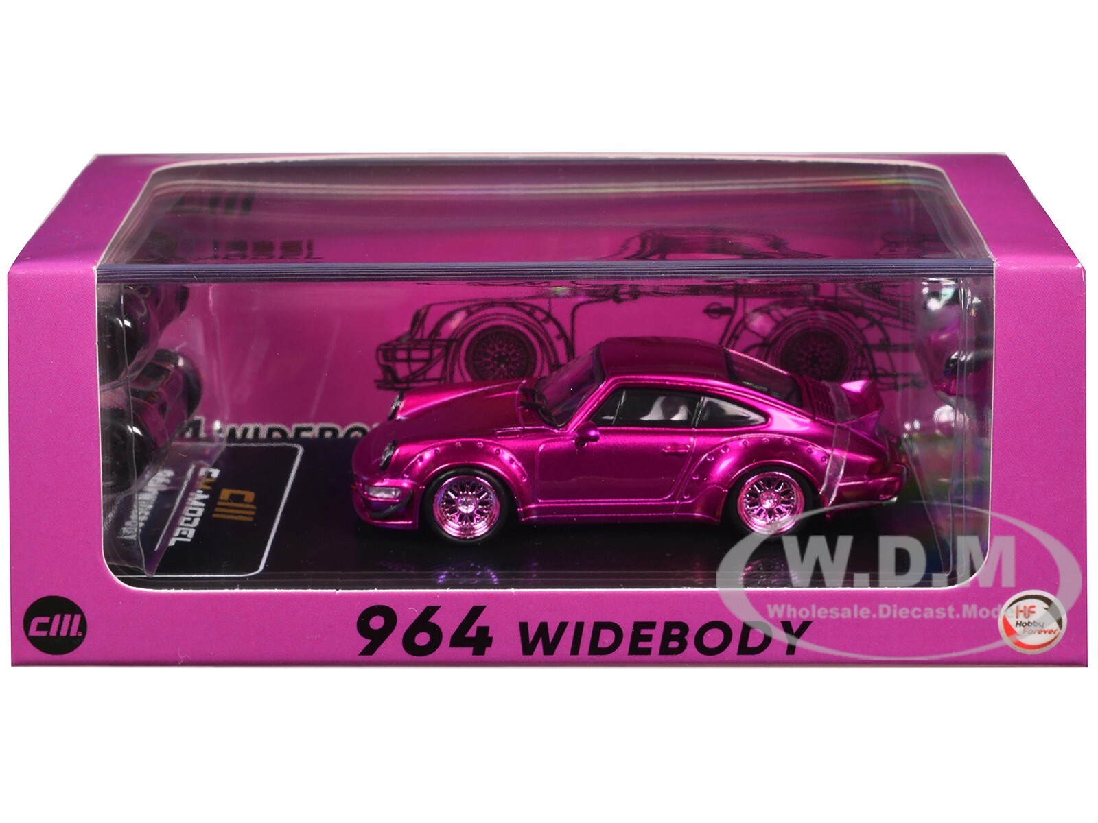PORSCHE 964 WIDEBODY HOT PINK W/EXTRA WHEELS 1/64 BY CM PORSCHE 964 WIDEBODY HOT PINK W/EXTRA WHEELS 1/64 BY CM