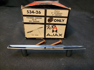 Vintage NOS Ajax Polished Chrome Drawer Cabinet Pull #534-26 1970s Retro C25