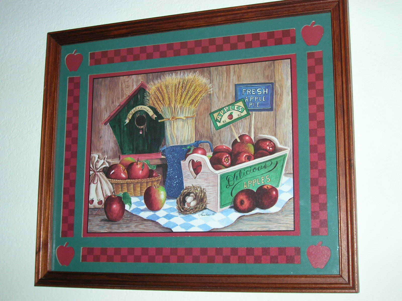 HOMCO HOME INTERIORS COUNTRY FRESH APPLE PIE BASKET BIRDHOUSE NEST SIGNED GAMBOA