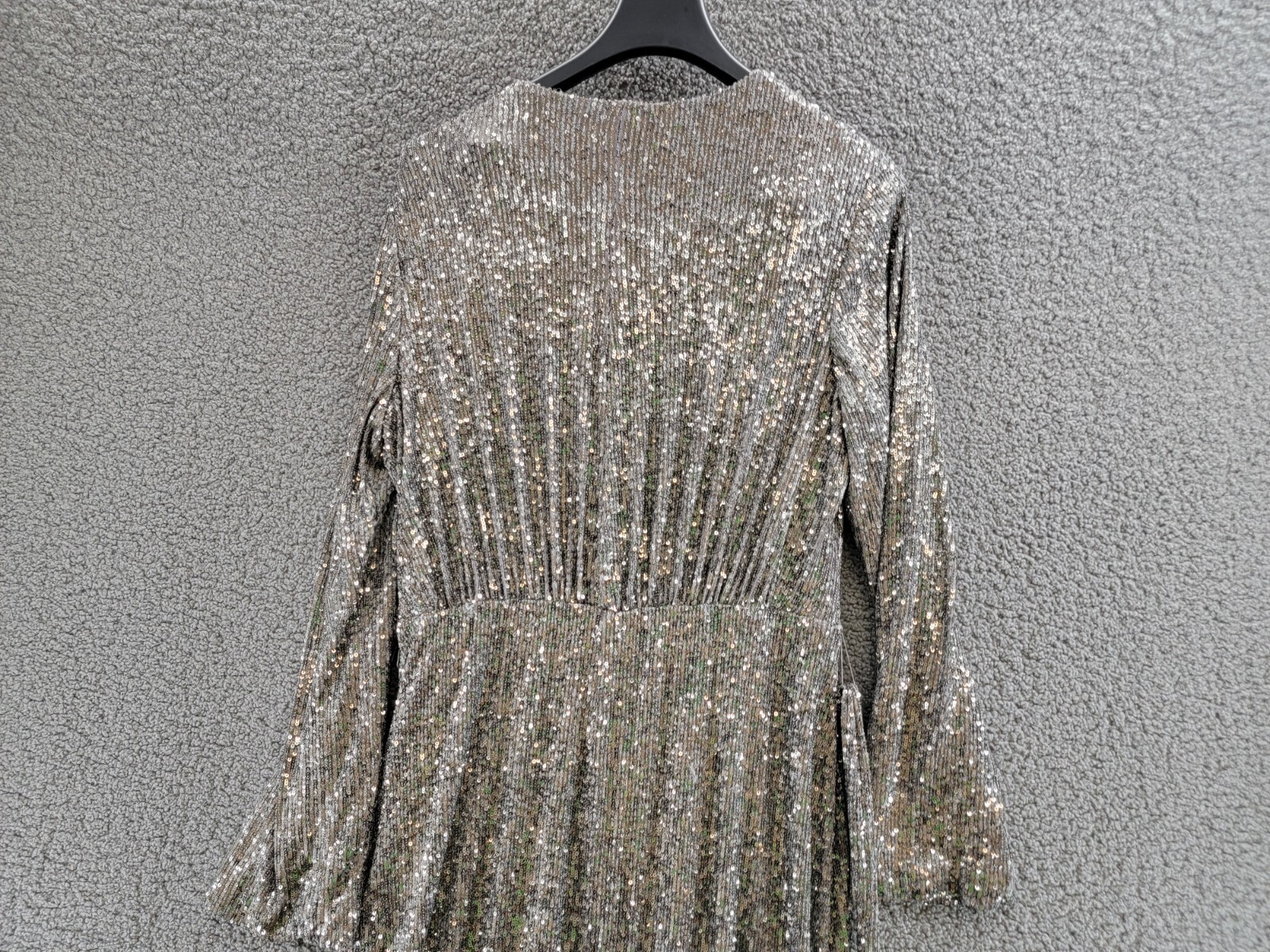 Pre-owned Halston Heritage Halston Falan Sequined Wrap Dress Women's 10 Dark Silver Long Sleeve Lined