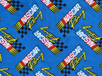 FAT QUARTER FABRIC  NASCAR  RACING  CARS  CHECKERED FLAG  LOGO  100% COTTON  FQ