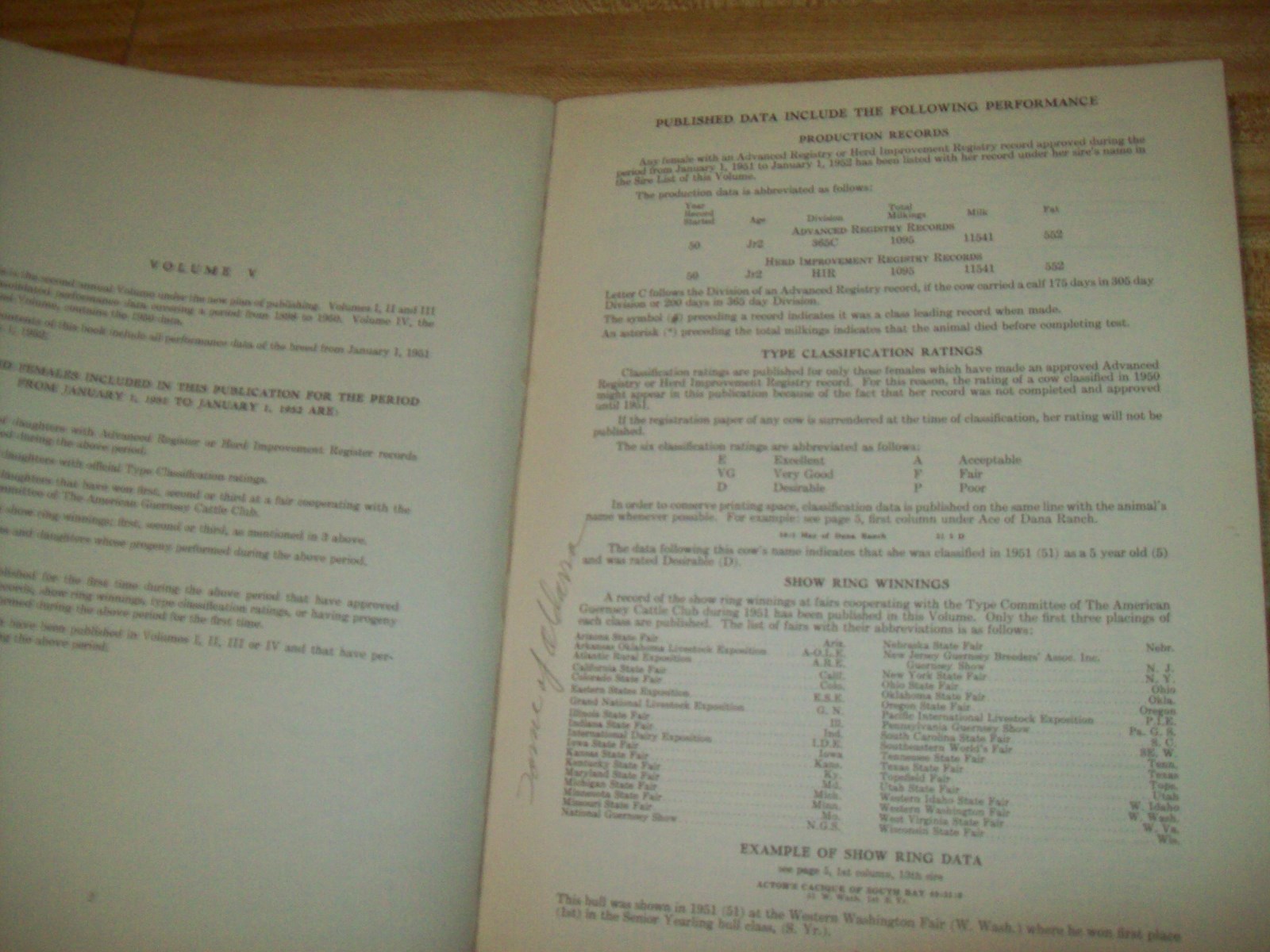 1951 Vintage AMERICAN GUERNSEY CATTLE CLUB GUIDE REGISTERED Sire & Females VOL 5