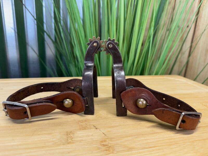 Kids Youth Western Spurs w Brown Leather Straps
