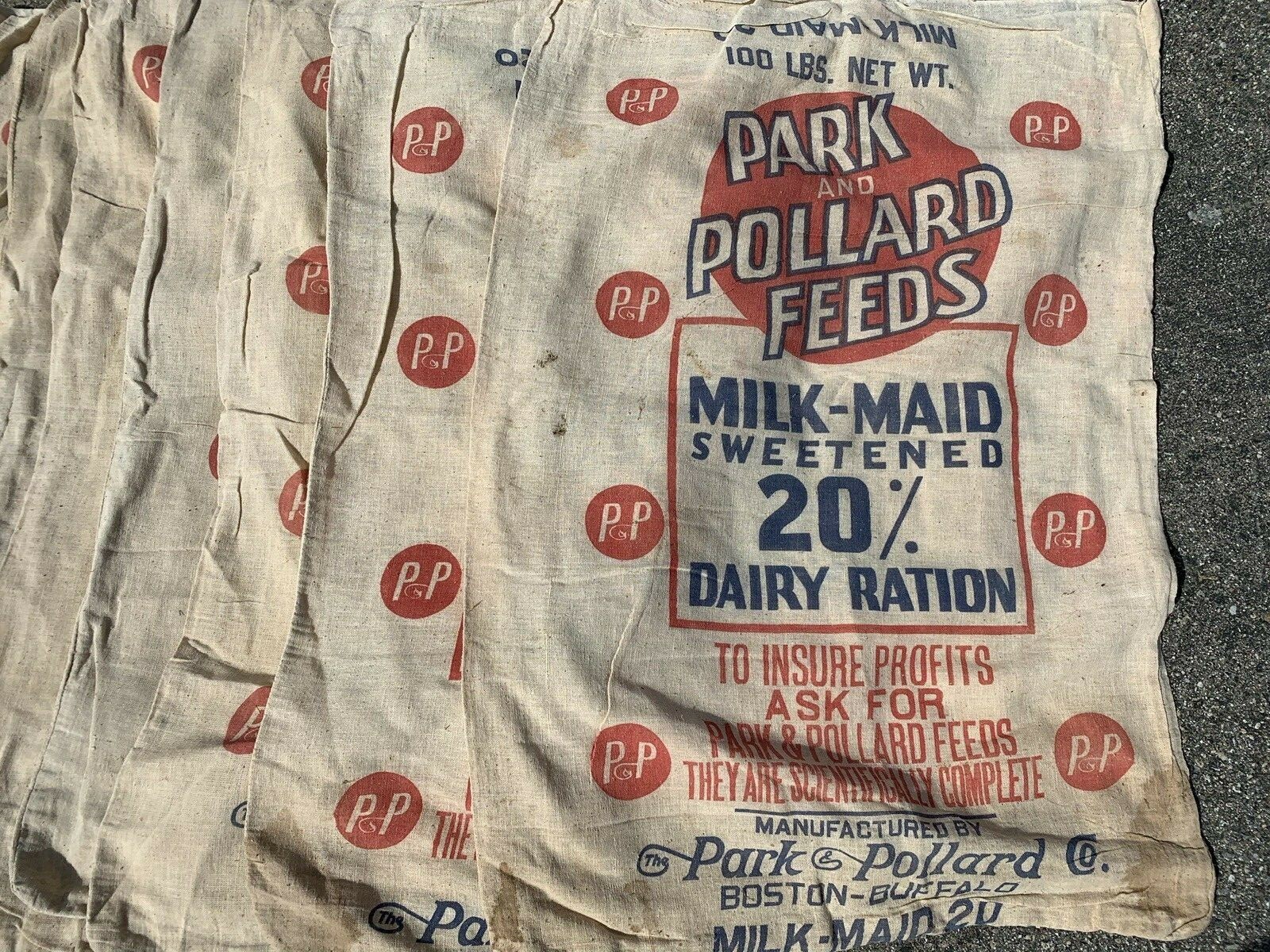8 - Vtg Original Park & Pollard Milk Maid Dairy Ration Sack Bag Boston, Buffalo