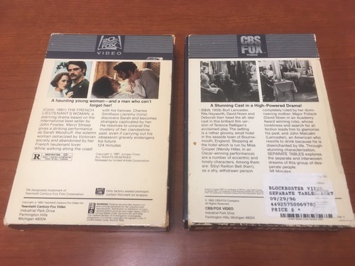 2 Drama VHS Lot-The French Lieutenant's Wife-Separate Tables Fox Video Big Box