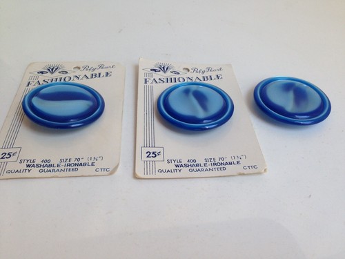 RARE! Lot of 3 Vintage LARGE Blue Buttons on Original Cards,  1.75