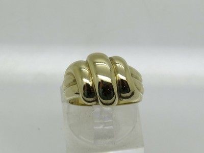 Solid 14k Yellow Gold Smooth Shiny Wave Pattern 13.7mm Dome Band Ring Size 6