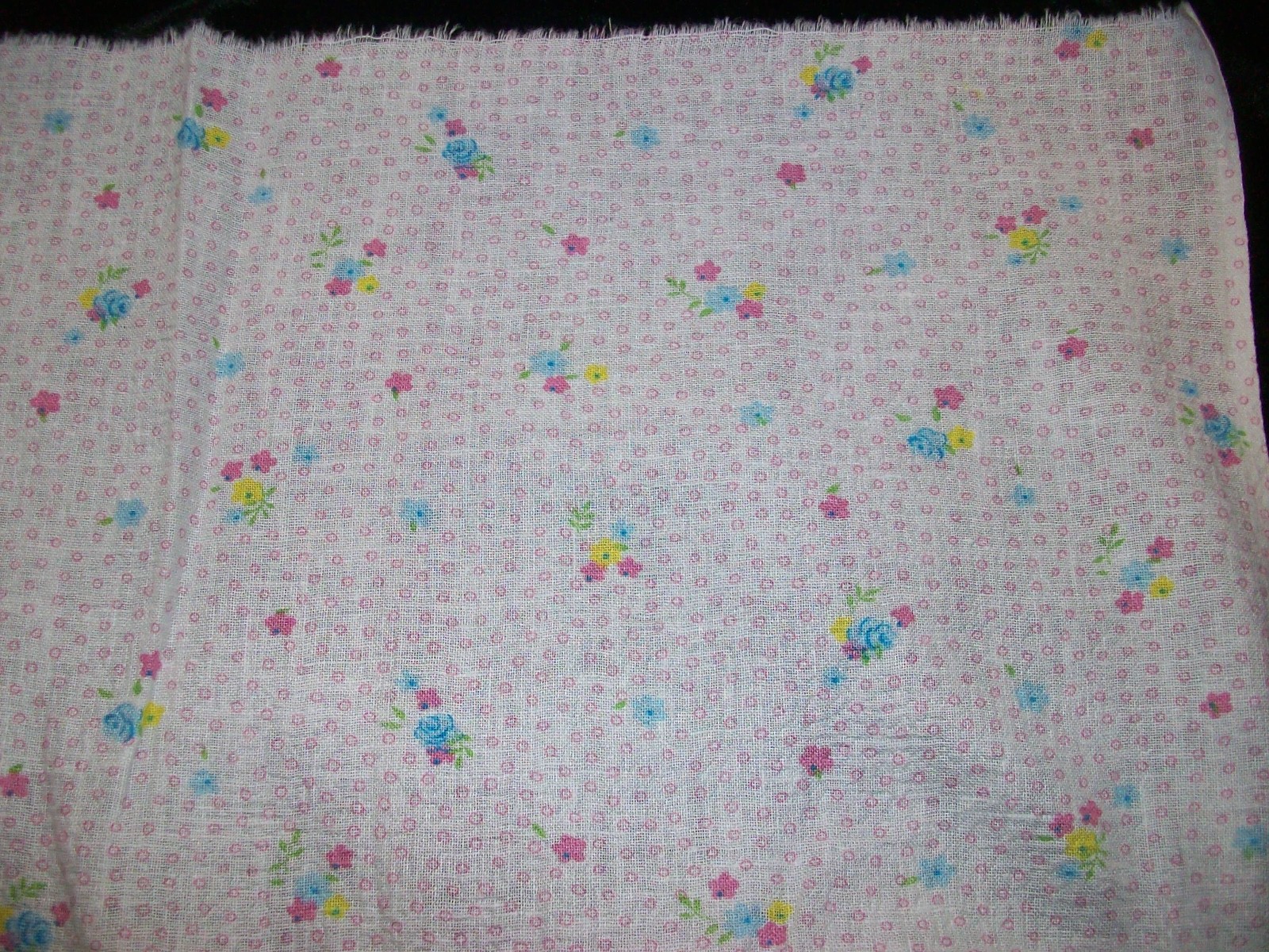 Vintage Tiny Pastel Floral Plisse Semi-Sheer Cotton Fabric Doll Child